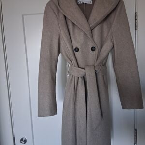Zara Beige Double-Breasted Coat